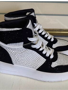 Women's Black & White High-Top Rhinestone Sneakers